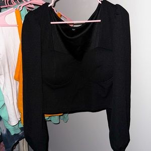 shein sweetheart neck bishop sleeve bustier top
